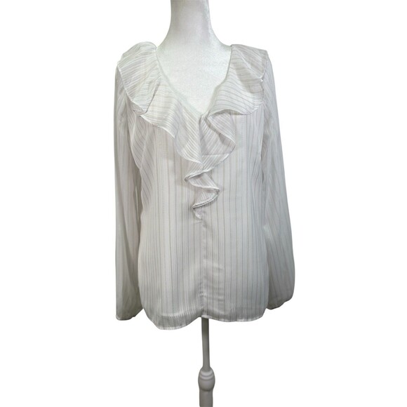 NWT Soft Surroundings Xenia Ruffle Top Sz Med White & Gold Metallic Thread Party - Picture 2 of 13